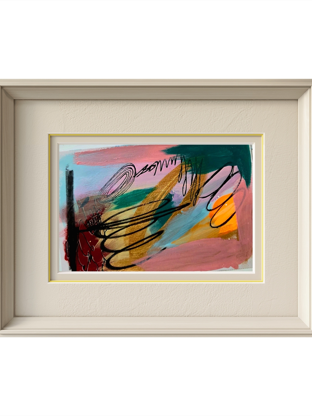 Abstract Mixed-Media Wall Art in Pink, Gold, Teal